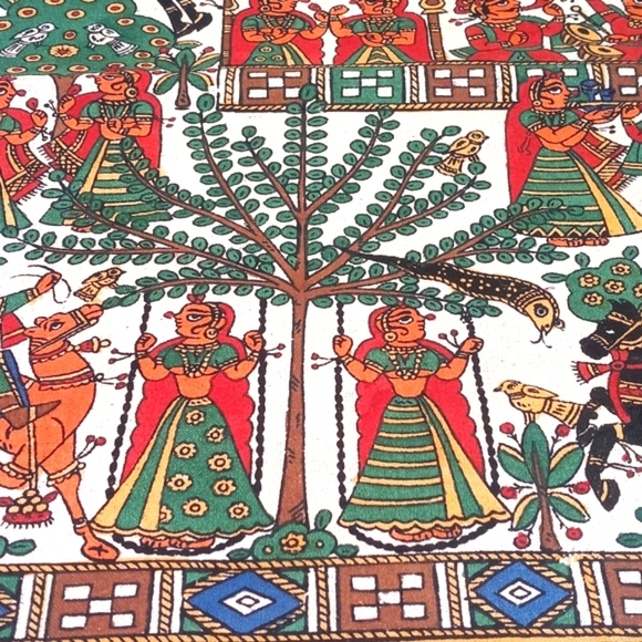 2 Piece Stunning and Unique Antique/ Vintage Hand Painted Tapestries From India - Picture 7 of 16